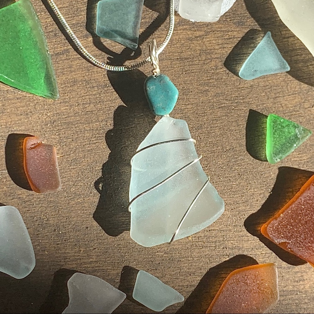 Hand Crafted Sea Glass and Turquoise Necklace